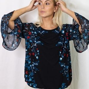 ALFANI, Ladies Black, Blue, & Teal Long Sleeve Garden Blouse M